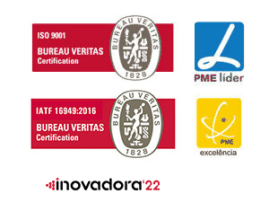 Certificações do Grupo: ISO9001, IATF 16949, PME Líder e Excelência, Inovadora Cotec 2021